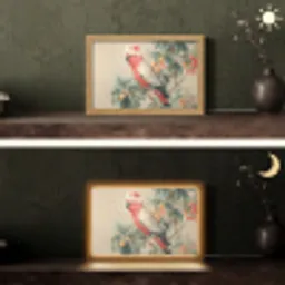Roze kuifkaketoe - Tak met vruchten - Bladeren Light Box met kabel (Tafellamp) klein -sfeer3