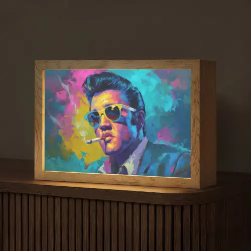 Portret - Sigaret - Kleurrijk - Bril Light Box met kabel (Tafellamp) klein -z3d_website