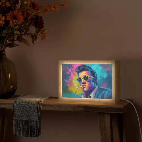 Portret - Sigaret - Kleurrijk - Bril Light Box met kabel (Tafellamp) klein -sfeer4