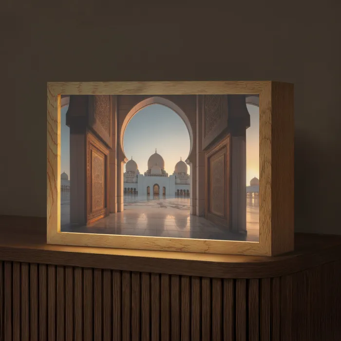 Zonsopkomst - Witte koepels - Plein - Moskee Light Box met kabel (Tafellamp) klein -z3d_website