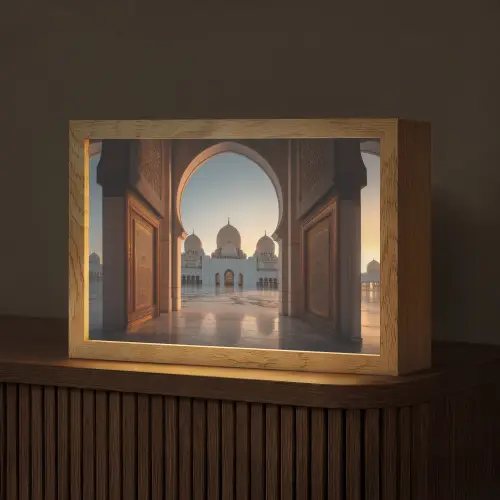 Zonsopkomst - Witte koepels - Plein - Moskee Light Box met kabel (Tafellamp) klein -z3d_website