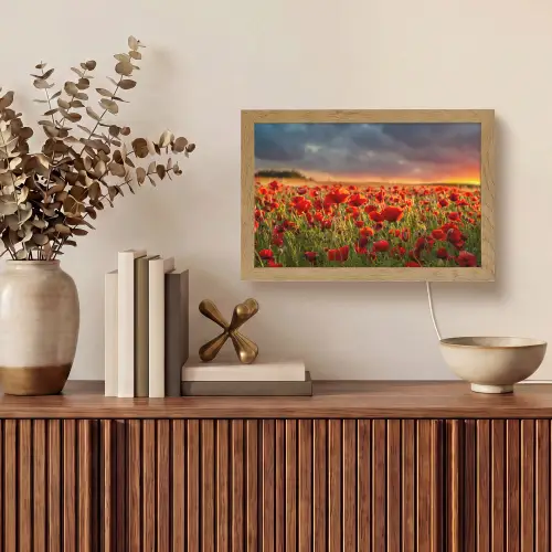 Zonsondergang - Klaprozen - Rood - Bloemen - Veld - Natuur Light Box met kabel (Tafellamp) klein -sfeer2