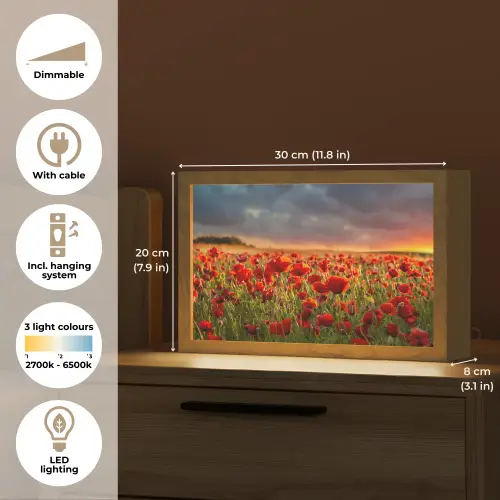 Zonsondergang - Klaprozen - Rood - Bloemen - Veld - Natuur Light Box met kabel (Tafellamp) klein -USP_EN