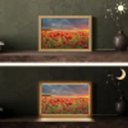 Zonsondergang - Klaprozen - Rood - Bloemen - Veld - Natuur Light Box met kabel (Tafellamp) klein -sfeer3