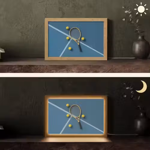 Tennisracket - Bal - Blauw - Veld Light Box met kabel (Tafellamp) klein -sfeer3