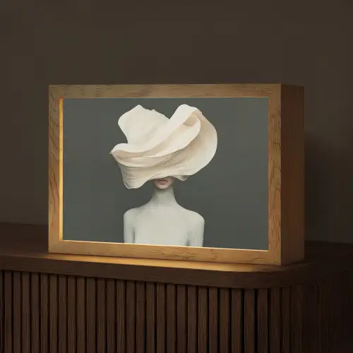 Vrouw - Beige - hoed Light Box met kabel (Tafellamp) klein -z3d_website