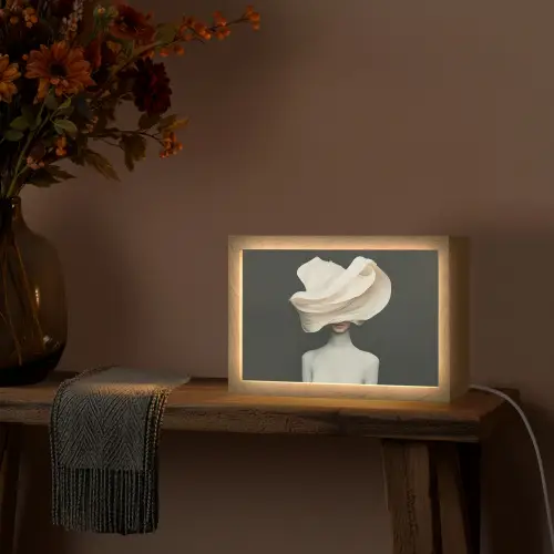 Vrouw - Beige - hoed Light Box met kabel (Tafellamp) klein -sfeer4