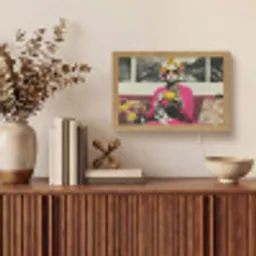 Vrouw - Kat - Bloemen - Kopje - Retro Light Box met kabel (Tafellamp) klein -sfeer2