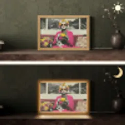 Vrouw - Kat - Bloemen - Kopje - Retro Light Box met kabel (Tafellamp) klein -sfeer3