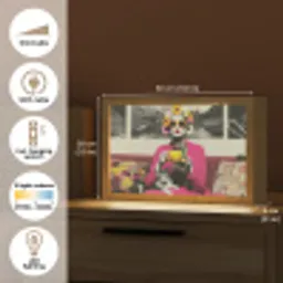 Vrouw - Kat - Bloemen - Kopje - Retro Light Box met kabel (Tafellamp) klein -USP_EN