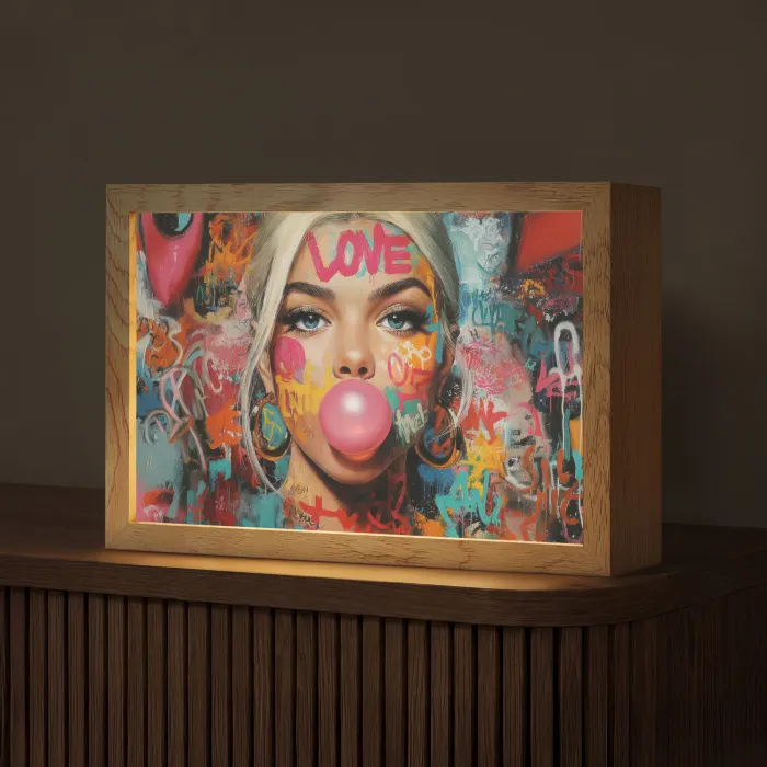 Vrouw - Kauwgom - Graffiti - Love Light Box met kabel (Tafellamp) klein -z3d_website