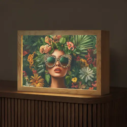 Vrouw - Panterprint - Jungle - Natuur - Luxe Light Box met kabel (Tafellamp) klein -z3d_website