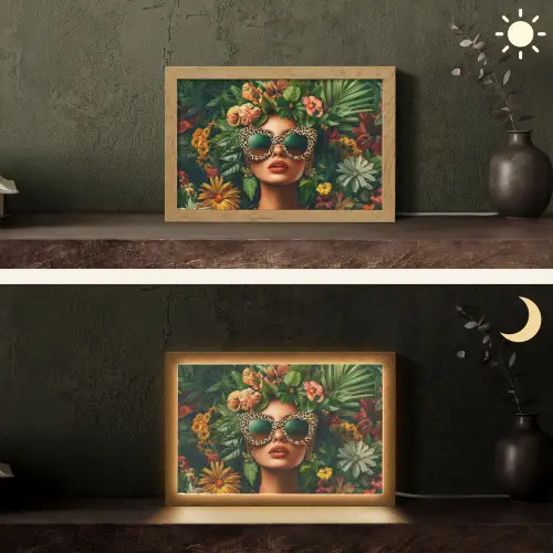 Vrouw - Panterprint - Jungle - Natuur - Luxe Light Box met kabel (Tafellamp) klein -sfeer3