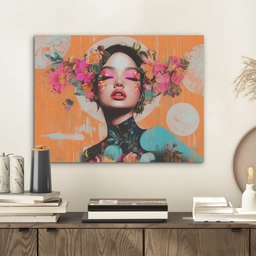 Portret - Vrouw - Abstract - Bloemen PET vilt klein -sfeer1