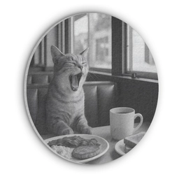 Kat - Koffie - Brood - Zwart Akoestische PET Vilt - Rond klein -3d