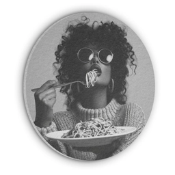 Vrouw - Pasta - Zwart - Wit Akoestische PET Vilt - Rond klein -3d