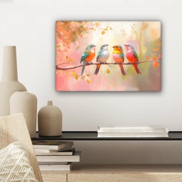 Vogels - Kleurrijk - Tak canvas 2cm klein -sfeer6