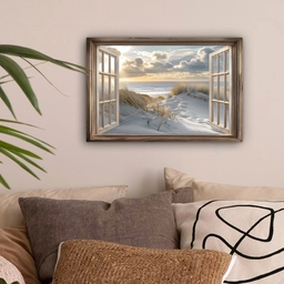 Doorkijk - Strand - Duinen - Zee - Natuur canvas 2cm klein -sfeer1