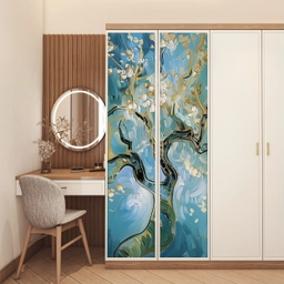 Amandelbloesem boom - Blauw - Abstract deurposter klein -sfeer3