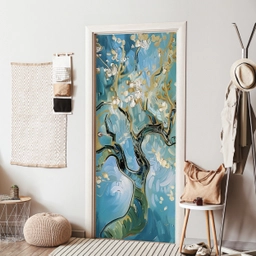 Amandelbloesem boom - Blauw - Abstract deurposter klein -sfeer6
