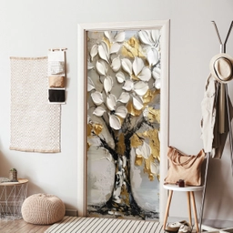 Boom - Beige - Grijs - Goud - Abstract deurposter klein -sfeer6