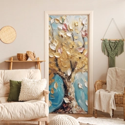 Boom - Blauw - Goud - Abstract - Modern deurposter klein -sfeer2