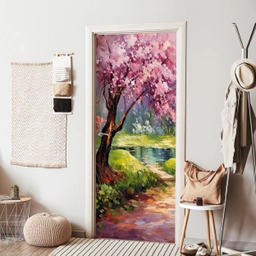 Watercolor - Natuur - Bomen - Kunst - Bloemen deurposter klein -sfeer6