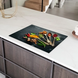 Kruiden - Lepels - Specerijen - Betonlook - Grijs Inductie beschermer vinyl 3mm klein -sfeer8