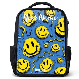 Smiley - Blauw - Geel Rugzak - Zwart middel -3d