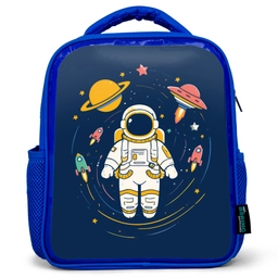 Astronaut - Planeten - Raket Kinderrugzak - Blauw middel -3d