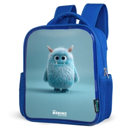 Blauw pluizig monster met hoorns Kinderrugzak - Blauw middel -schuin