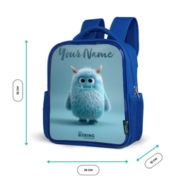Blauw pluizig monster met hoorns Kinderrugzak - Blauw middel -productfoto_formaten