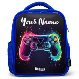 Neon - Controller - Verfspatten - Game Kinderrugzak - Blauw middel -3d