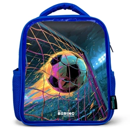 Neon - Net - Voetbal - Kleurrijk Kinderrugzak - Blauw middel -3d