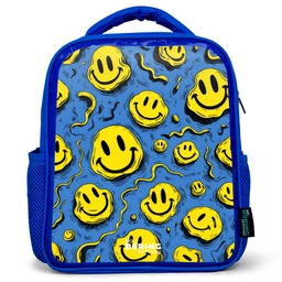 Smiley - Geel - Blauw Kinderrugzak - Blauw middel -3d