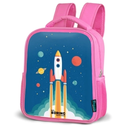 Raket - Planeet - Sterren - Veelkleurig Kinderrugzak - Roze middel -schuin