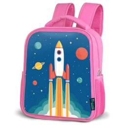 Raket - Planeten - Ruimte Kinderrugzak - Roze middel -schuin