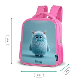 Blauw pluizig monster met hoorns Kinderrugzak - Roze middel -productfoto_formaten