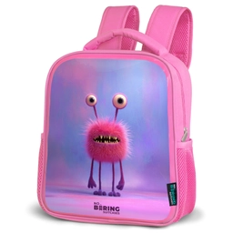 Roze harig monster met grote ogen Kinderrugzak - Roze middel -schuin