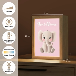Olifant - Baby - Roze - Cartoon Light Box met kabel (Kinderlampje) klein -USP_NL