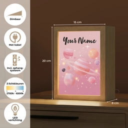 Planeten - Roze - Sterren Light Box met kabel (Kinderlampje) klein -USP_NL