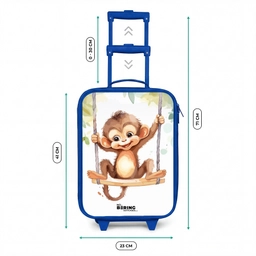 Vrolijk aapje op een schommel illustratie Kinderkoffer - Blauw klein -productfoto_formaten