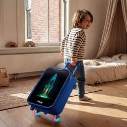 Lancerende raket in neonstijl Kinderkoffer - Blauw klein -sfeer1