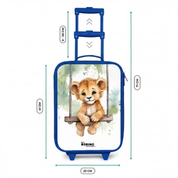 Leeuwenwelpje met schommel illustratie Kinderkoffer - Blauw klein -productfoto_formaten