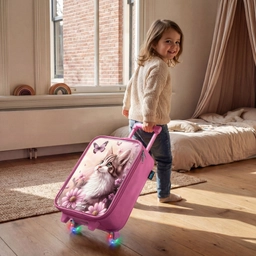 Kat - Paars - Vlinders - Bloemen Kinderkoffer - Roze klein -sfeer1