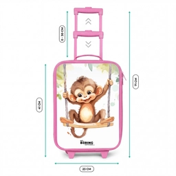Vrolijk aapje op een schommel illustratie Kinderkoffer - Roze klein -productfoto_formaten