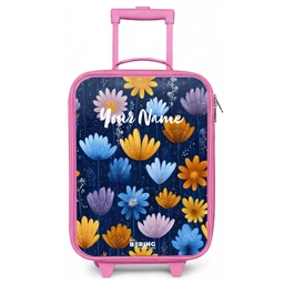 Bloemen op een donkerblauwe achtergrond Kinderkoffer - Roze klein -zz3dotto