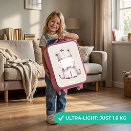 Nijlpaard op beige achtergrond illustratie Kinderkoffer - Roze klein -sfeer2_EN