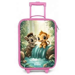 Zebra - Aapje - Waterval - Rotsen Kinderkoffer - Roze klein -zz3dotto