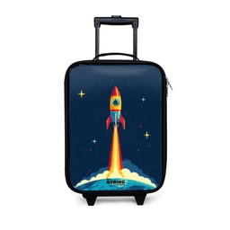 Planeet - Raket - Sterren - Donkerblauw Kinderkoffer - Zwart klein -3d